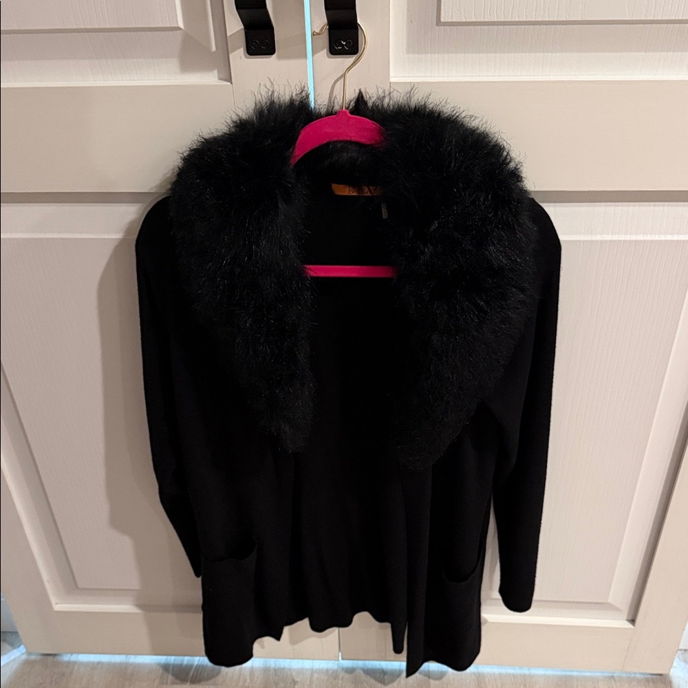 Belldini Black Teddy Jacket with Faux Fur Collar